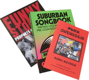 Book covers: Funny Stories, Suburban Songbook and Punk Outsider