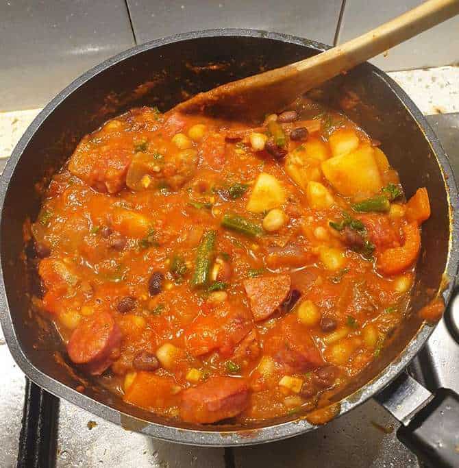 Chorizo, beans, and potato stew