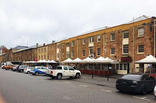 Salamanca Place with cars parked where the markets are held